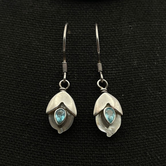 Sajen Blue Topaz MOP Small Sterling Silver Dangle Earrings - Picture 6 of 12